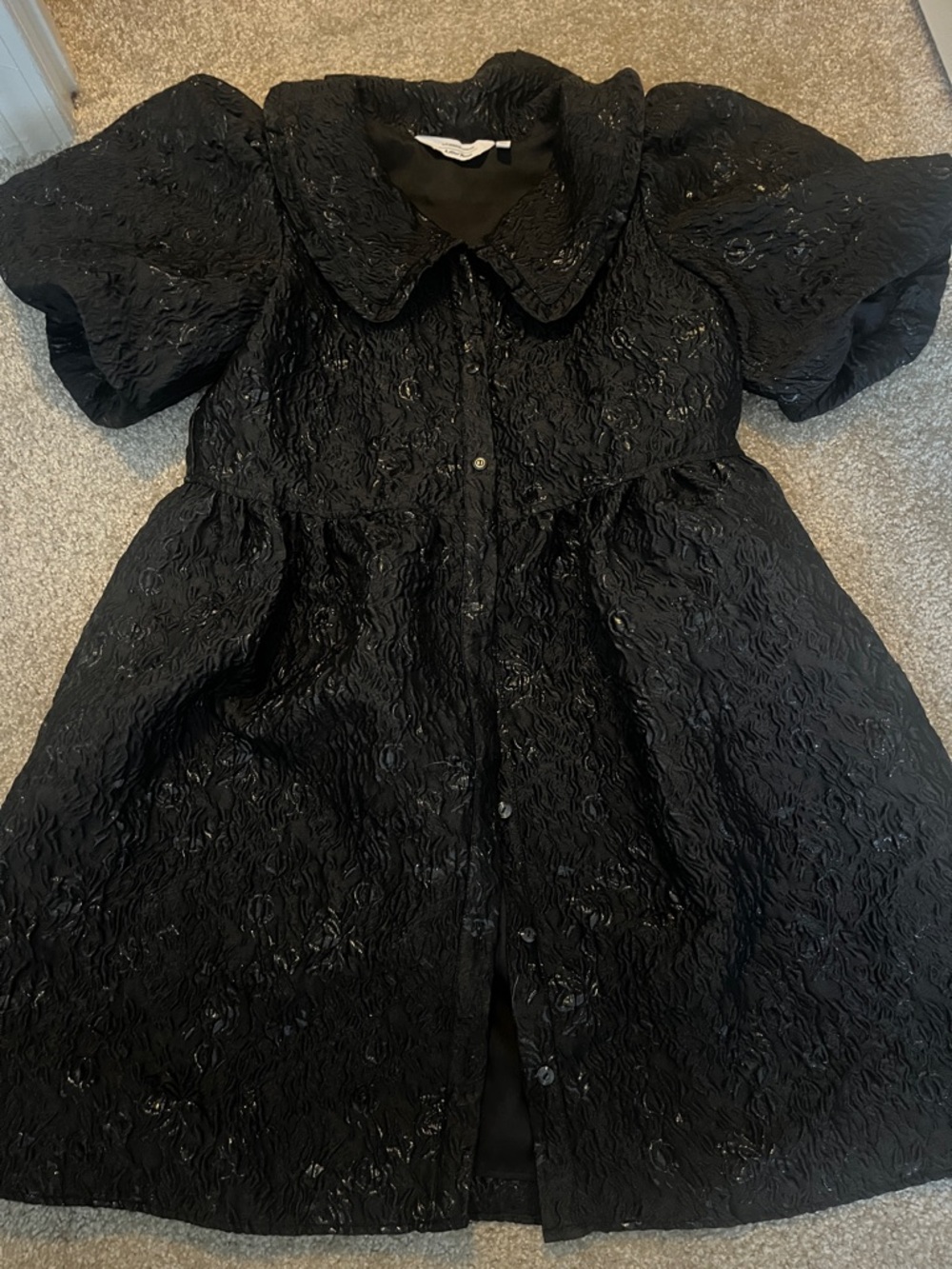 & Other Stories Black Textured Puff-Sleeve Dress